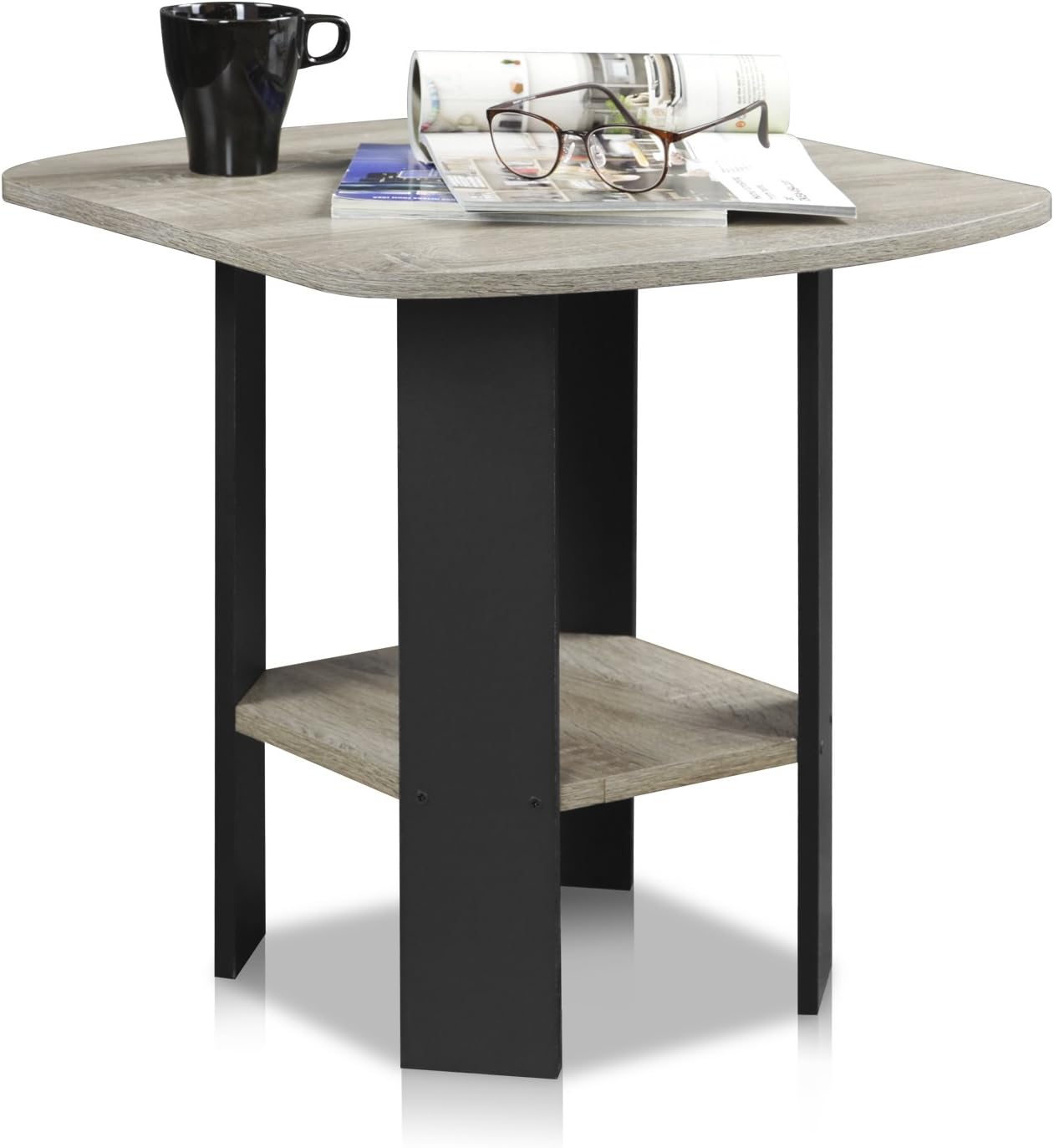 Furinno SIMPLE DESIGN Side Table, 2-Tier Modern End Table with Soft Edges, Open Shelves Night Stand, Bedside Table, for Living Room, Bedroom, French Oak
