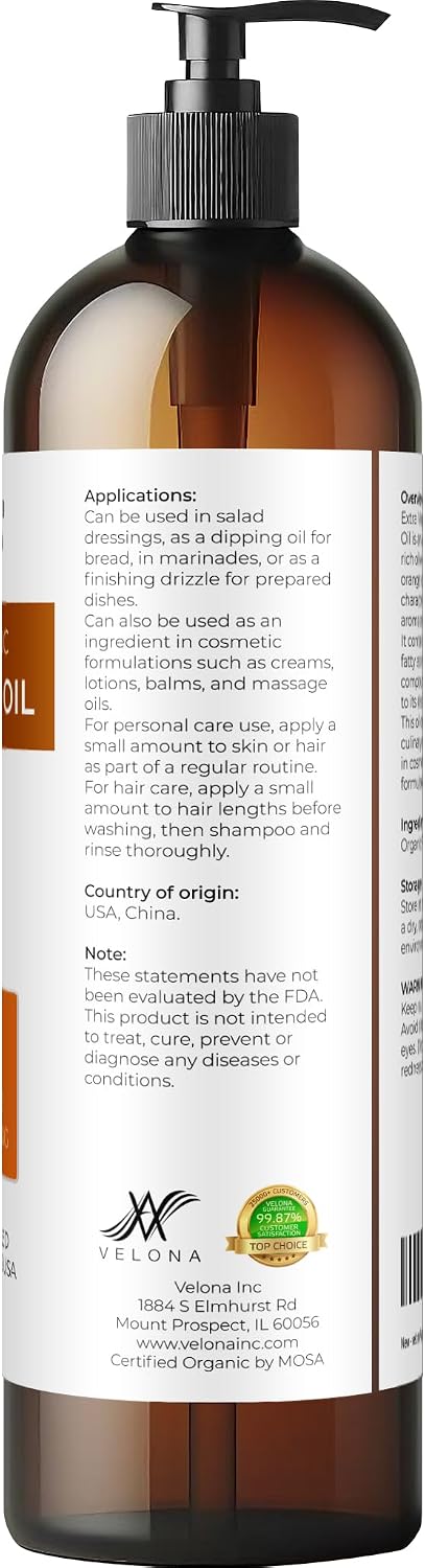 velona USDA Organic Pumpkin Seed Oil - 8 fl oz, Cold Pressed, with Pump