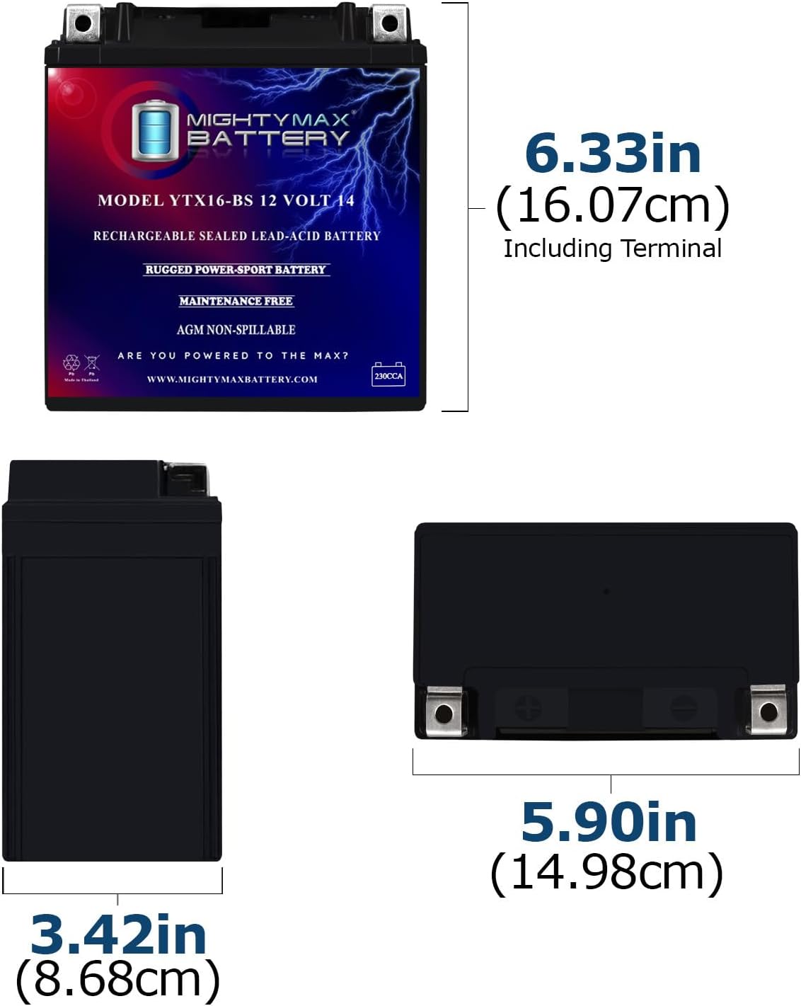 Mighty Max Battery YTX14-BS - 12 Volt 12 AH, 200 CCA, Rechargeable Maintenance Free SLA AGM Motorcycle Battery