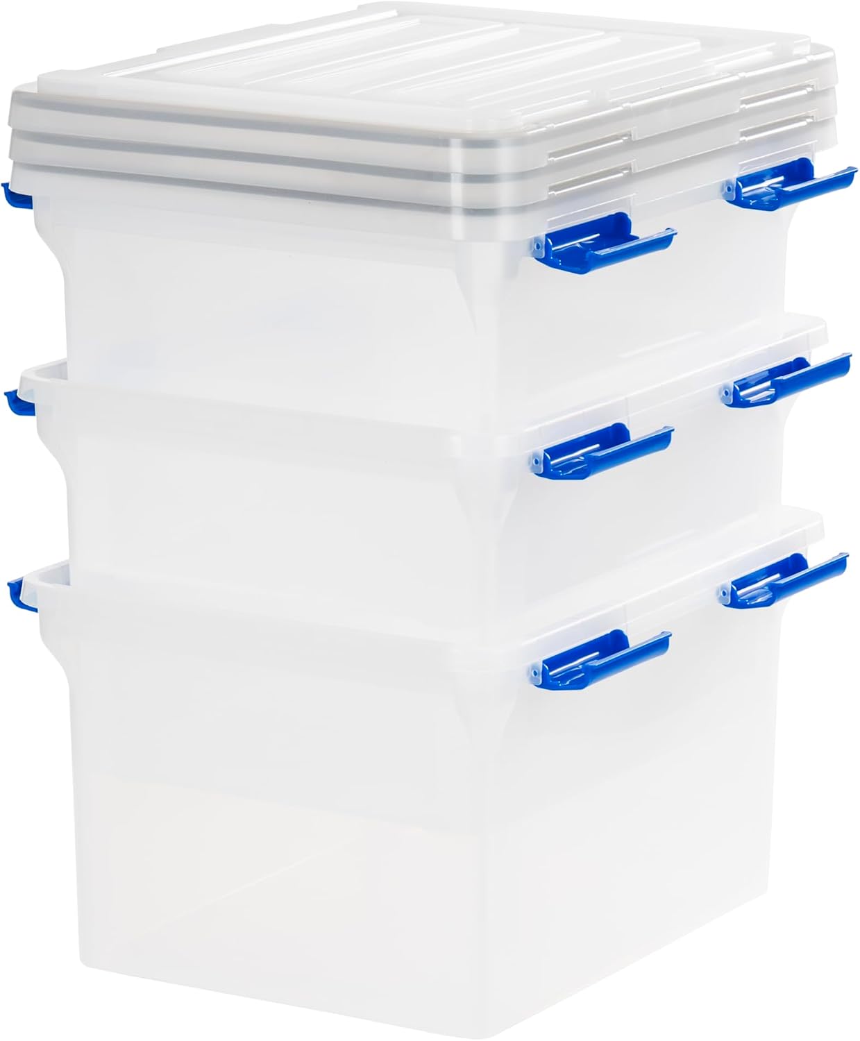 IRIS USA 5-Pack 44 Qt. Letter File Box with Hinged Lid, Clear | Protect important documents, letter and legal files with secure storage for home offices, moving, and long-term organization