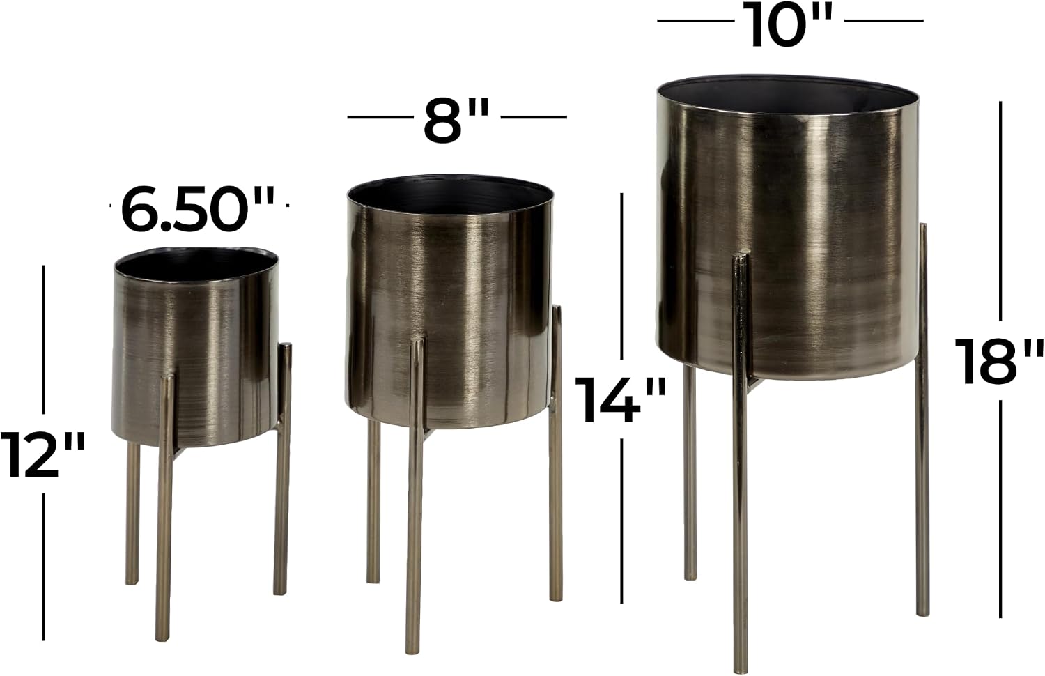 Deco 79 Metal Round Planter with Removable Stand, Set of 2 16", 13"H, Black