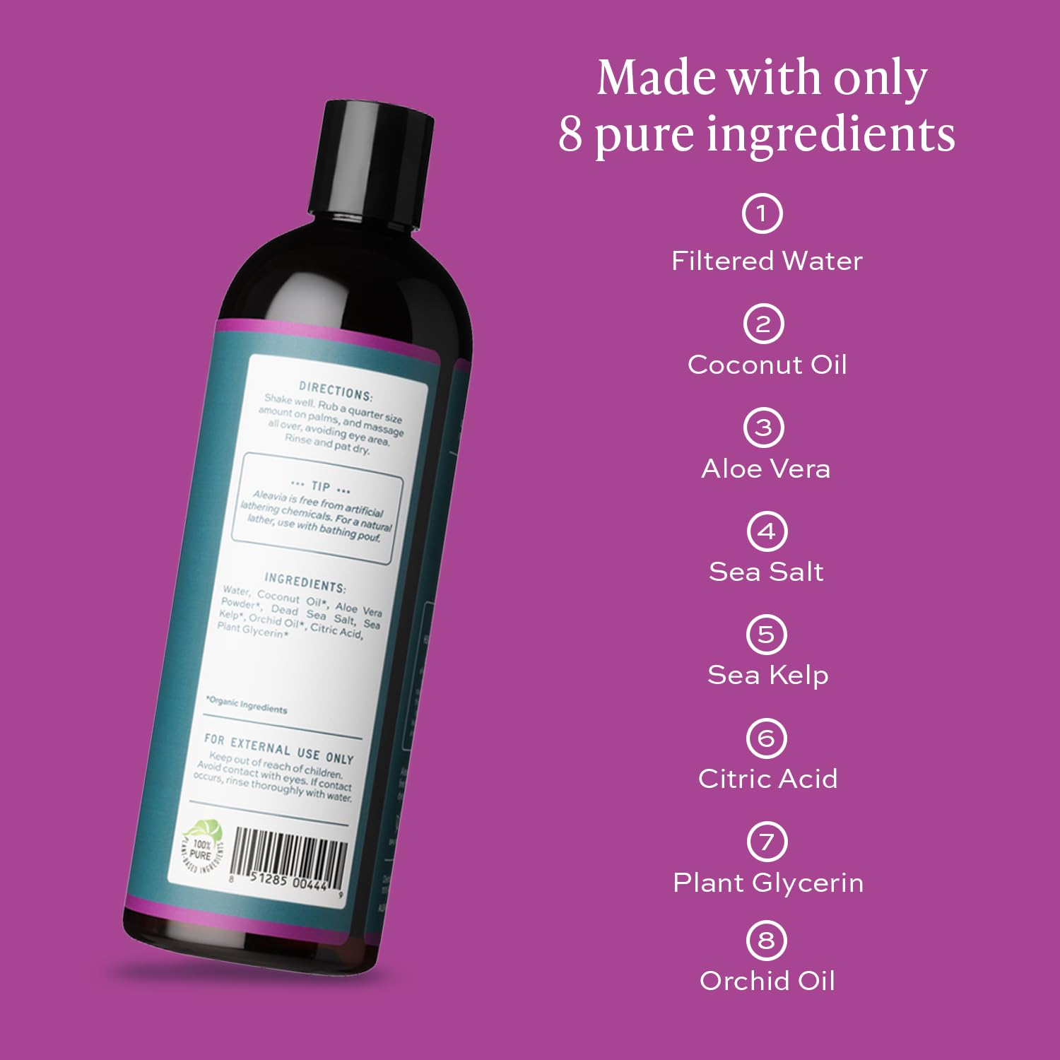 Aleavia Body Cleanse – Organic & All-Natural Prebiotic Body Wash – Fragrance-free and Sulfate-Free Enzymatic Body Cleanser – 16 Oz.