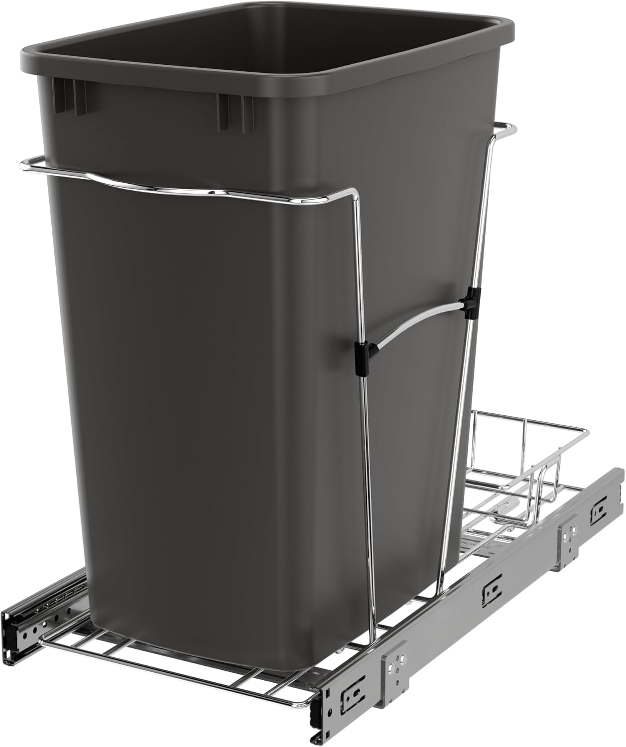 Rev-A-Shelf Pullout Trash Can for Kitchen Cabinets, Black Waste Bin, 35 Qt | Large Capacity Garbage/ Recycling Waste Container, Heavy Gauge Metal Wire Construction w/Full Extension Slides, RV-12KD-18C S