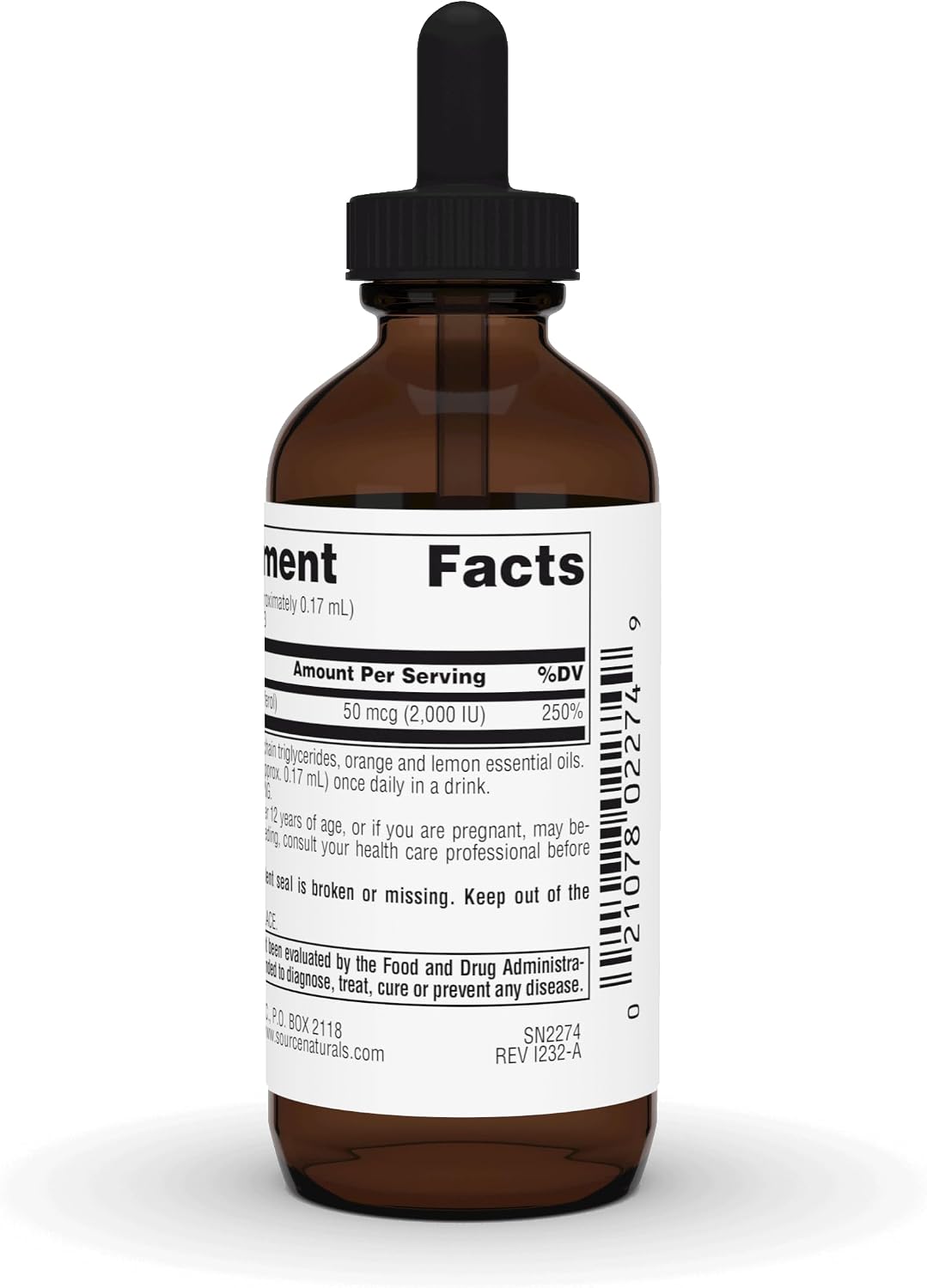 Source Naturals Vitamin D-3 Liquid Drops 2000 iu Supports Bone & Immune Health - 4 Fluid oz | Bioactive Form For Bone And Immune Health*