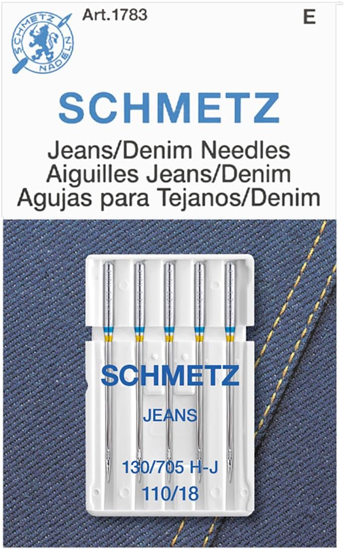 SCHMETZ Jean & Denim Sewing Machine Needles - Precision Needles for Heavy Fabric, Size 110/18, 5-Needle Cards, Pack of 1