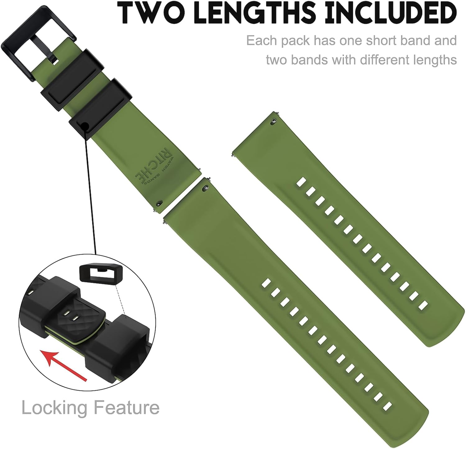 Ritche Christmas Gift Silicone Watch Bands 18mm 20mm 22mm 24mm Quick Release Rubber Watch Bands for Men, White Elephant Gifts