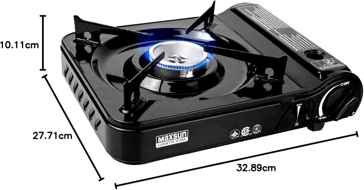 Maxsun Portable Gas Stove MS3800 (Black), 9,560BTU High Power, Camp Stove, Outdoor/Indoor, with Carrying Case
