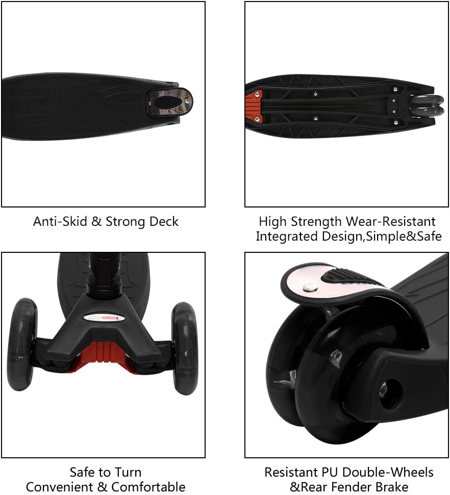 ChromeWheels Foldable Scooters for Kids, Deluxe Kick Scooter 4 Adjustable Height 132lbs Weight Limit 3 Wheel, Lean to Steer LED Light Up Wheels