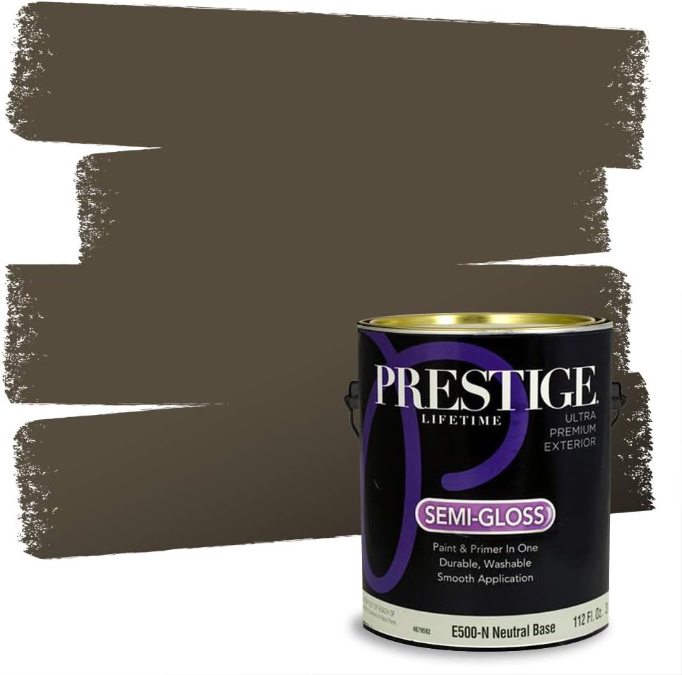 PRESTIGE Paints Exterior Paint and Primer In One, 1-Gallon, Flat, Comparable Match of Sherwin Williams* Grizzle Gray*