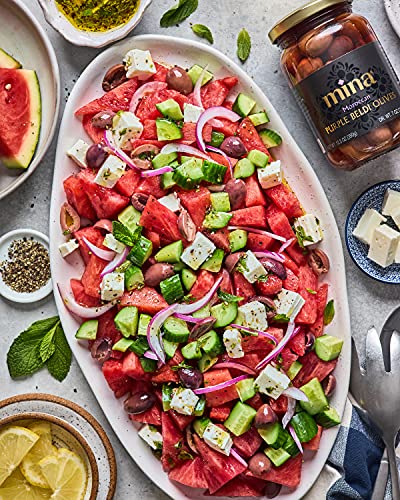 Mina Purple Beldi Olives, 12.5 oz (Pack of 6) - Moroccan Olives, Premium Handpicked and Naturally Cured Olives, Non GMO, Gluten Free, Low Carb, Vegan