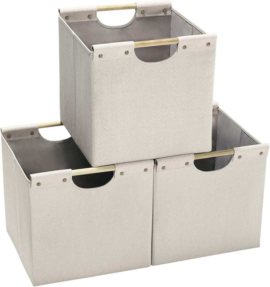 HOONEX Collapsible Storage Bins, 13x13x13 Inches Storage Cubes Linen Fabric, 3 Pack