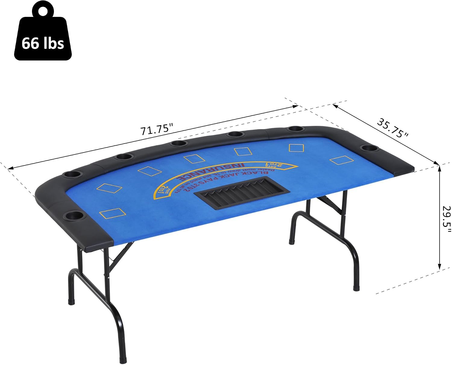 Soozier Poker Table Foldable Blackjack Table for 7 Players 72" Green Felt