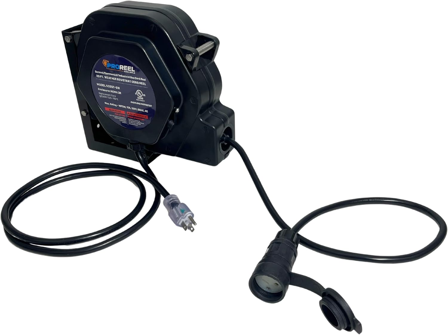 NEMA 3R Weatherproof Indoor/Outdoor 20 Ft Extension Cord Reel Alert Stamping Pro Reel 5320T-SW