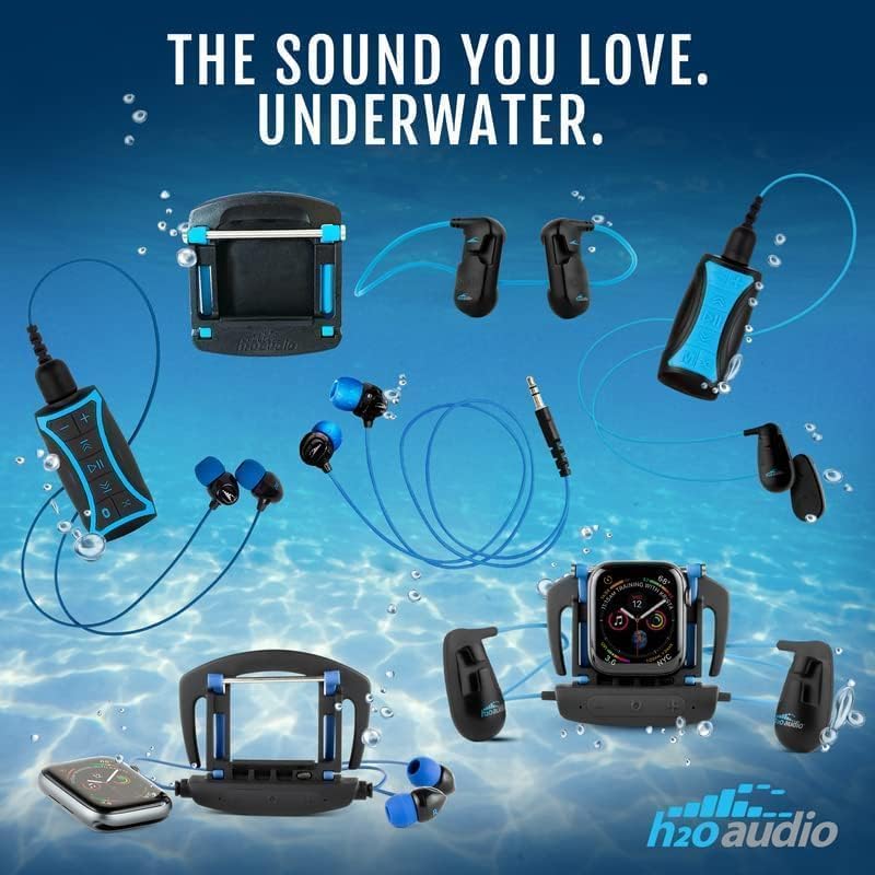H2O Audio Stream 3 PRO and Surge S+ Earbuds - Underwater Streaming Music Waterproof MP3 Player for Swimming with Bluetooth and Short Cord Underwater