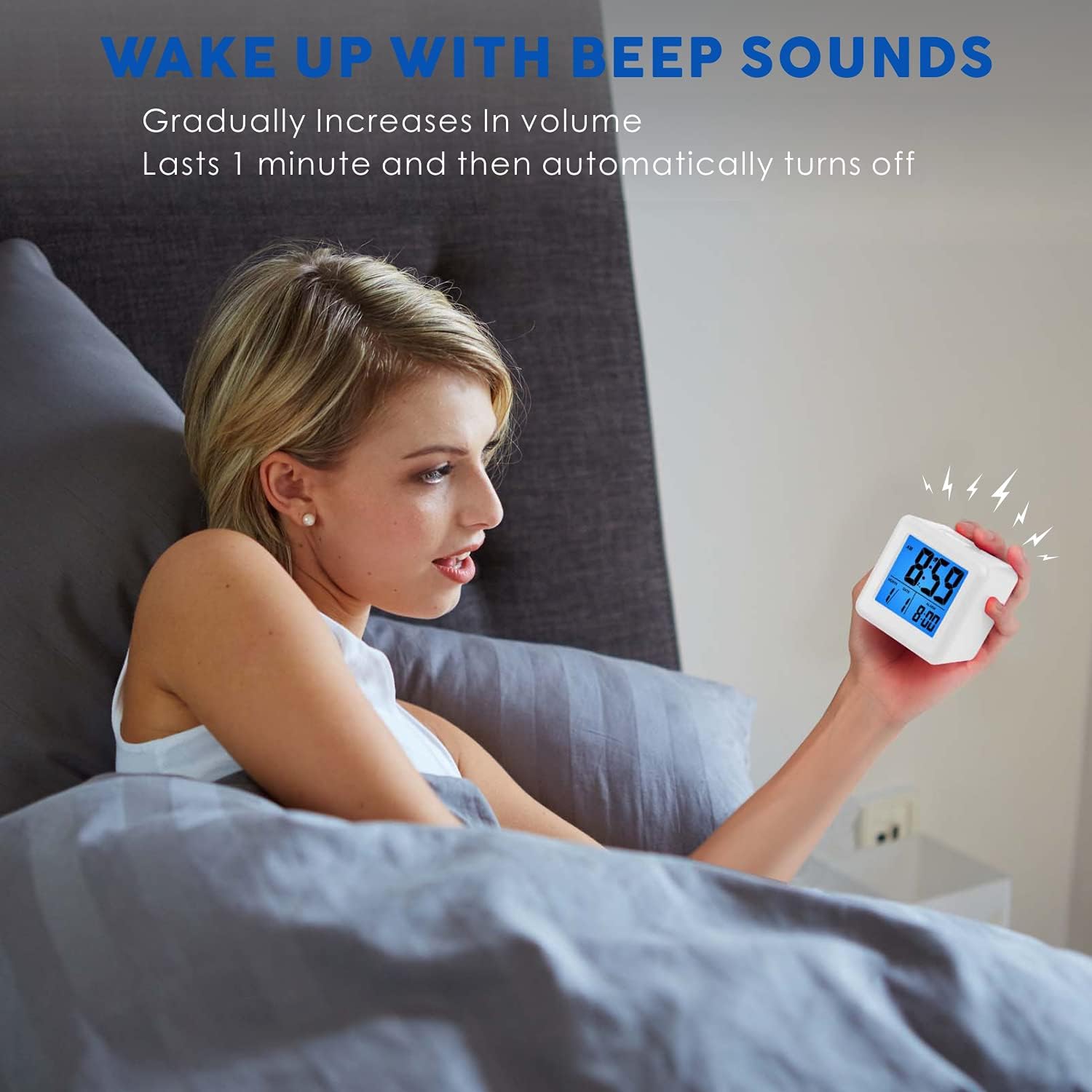Plumeet Digital Alarm Clock Kids Clock with Snooze and White Nightlight - Easy Setting Travel Alarm Clocks Display Time, Date