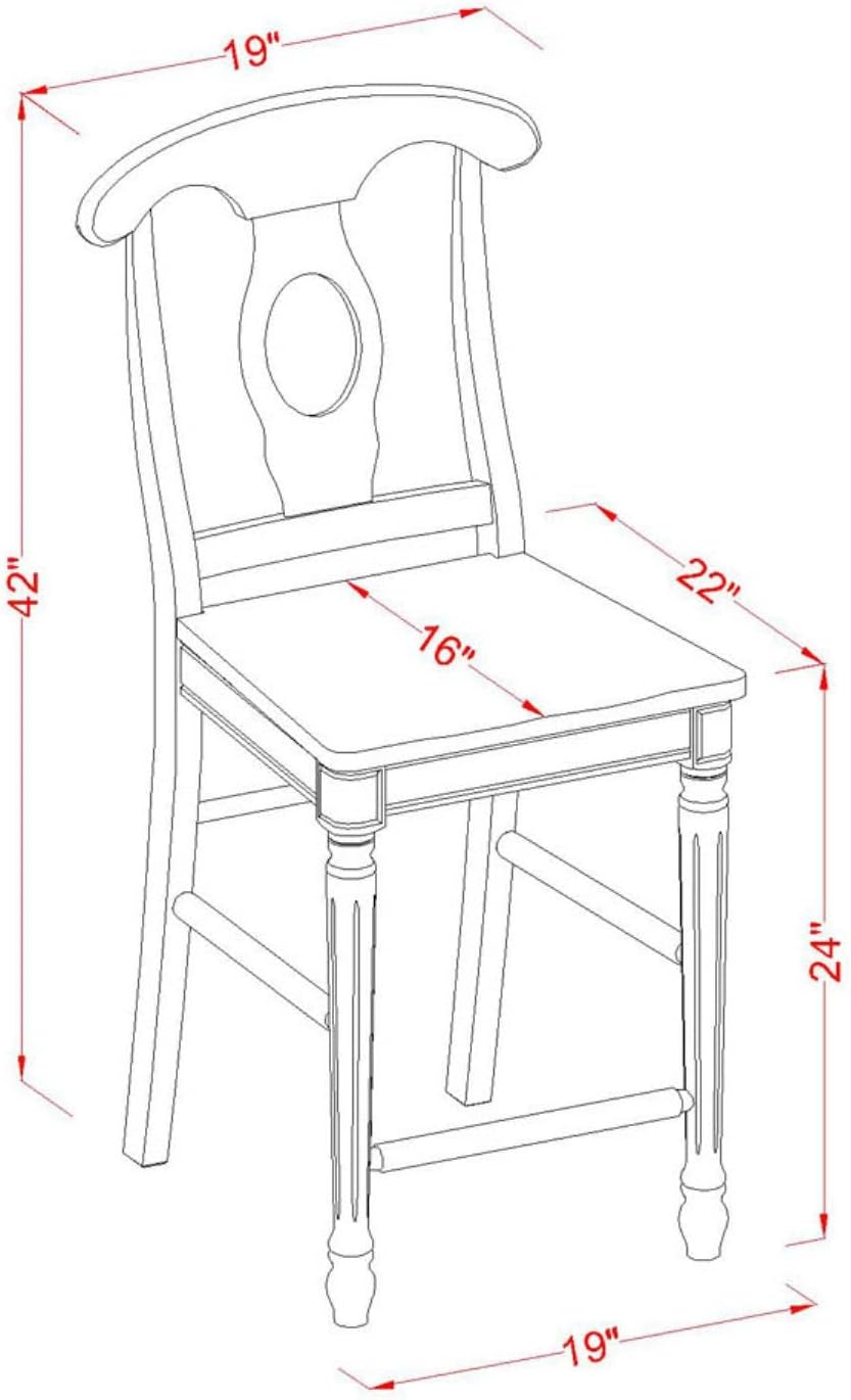 East West Furniture KES-WHI-W Kenley Counter Height Dining Chairs - Napoleon Back Solid Wood Seat Chairs, Set of 2, Buttermilk & Cherry