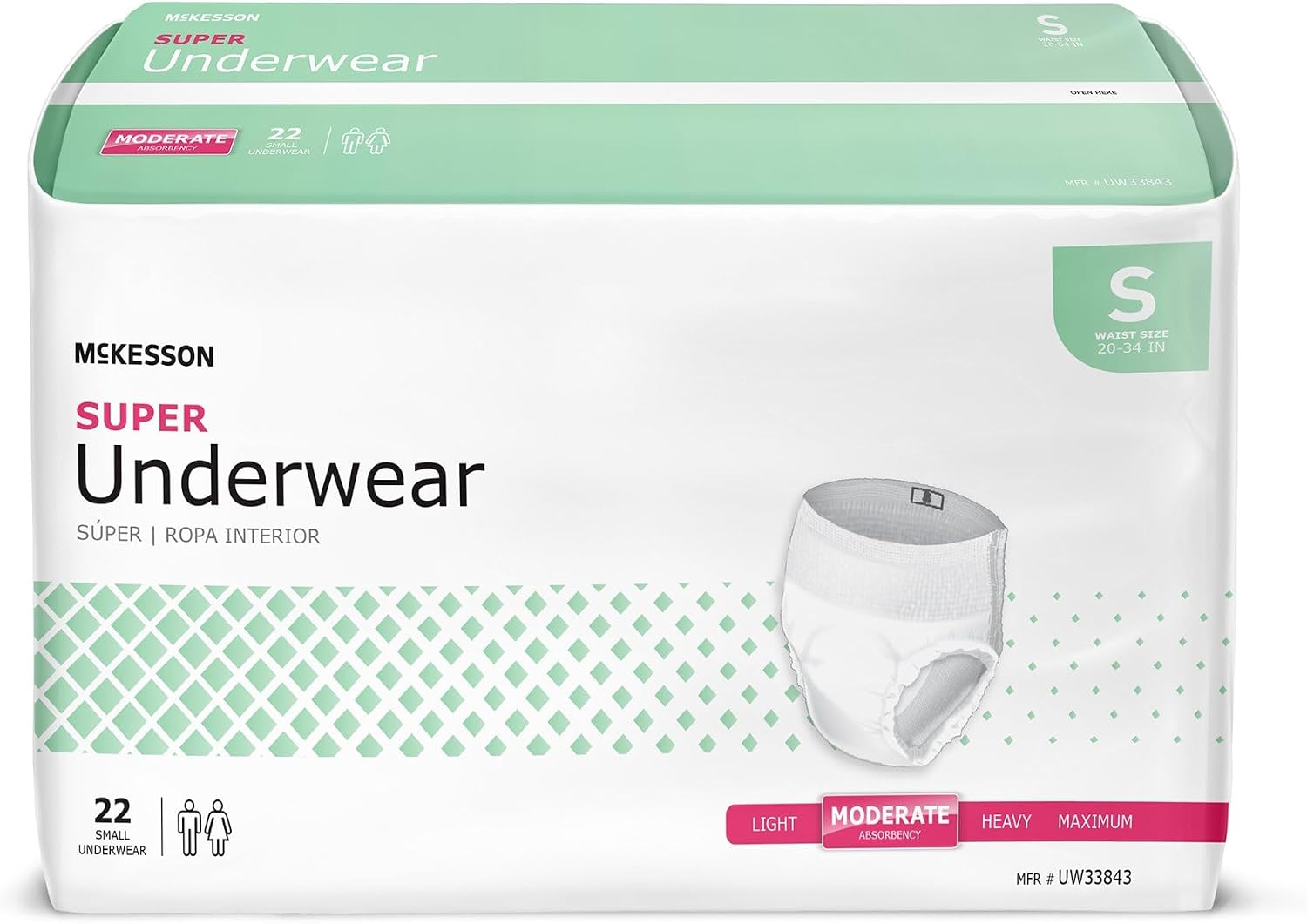 McKesson Super Adult Incontinence Underwear, Medium, Moderate, 44 in, 80 ct