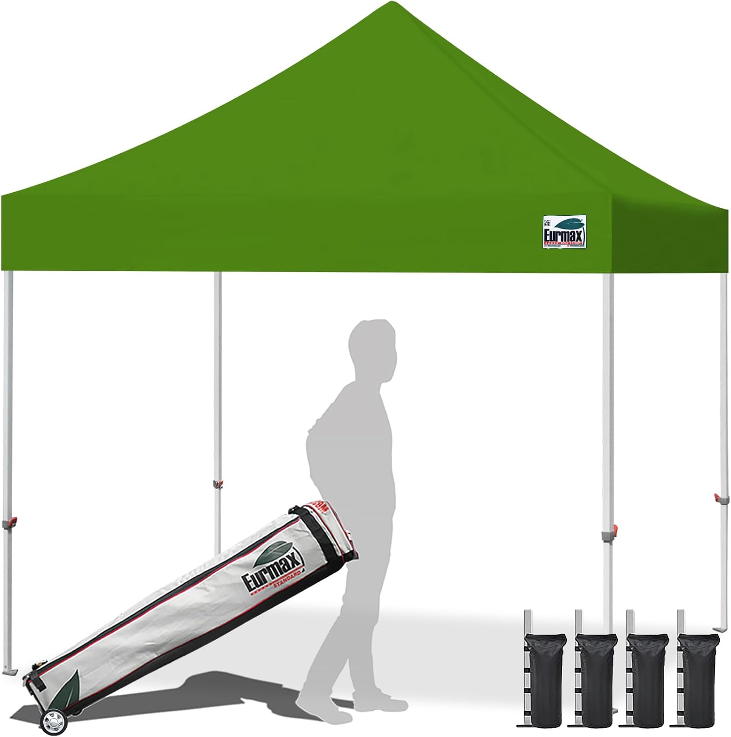 Eurmax USA 10x10ft Pop Up Canopy,Commercial Instant Tent for Outdoor Events,Patented No-Tip Rolling Storage Bag with 4 Sandbags,UV & Water Resistant,Heavy Duty Portable Shelter Gazebo,Black