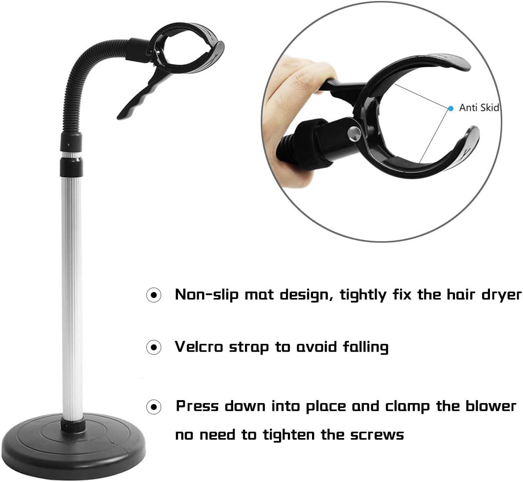 Hair Dryer Stand, 360 Degree Rotating Lazy Hair Dryer Stand Hand Free With Heavy Base, Hands-Free Blow Dryer Holder Countertop