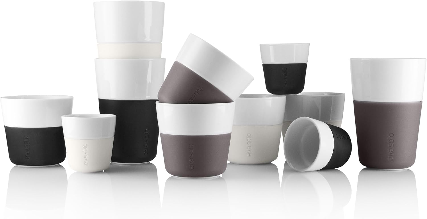Eva Solo | 2 Lungo Tumbler Mugs | 8 oz Porcelain Coffee Cup Tumblers with Silicone-coated Grip | Danish Design, Functionality & Quality | Black