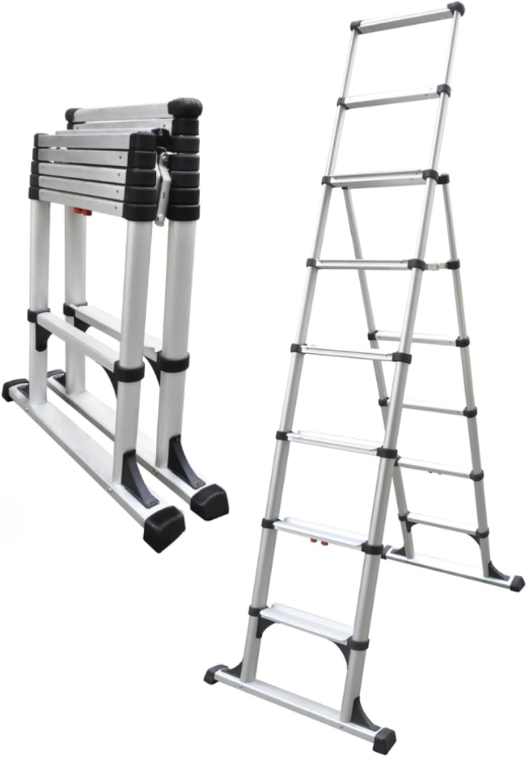 Telesteps 12ES Telescoping A-Frame Ladder – 8 ft Height, 12 ft Reach | Type 1AA 375 lb Rated | Compact Folding Aluminum Ladder with Stair Offset