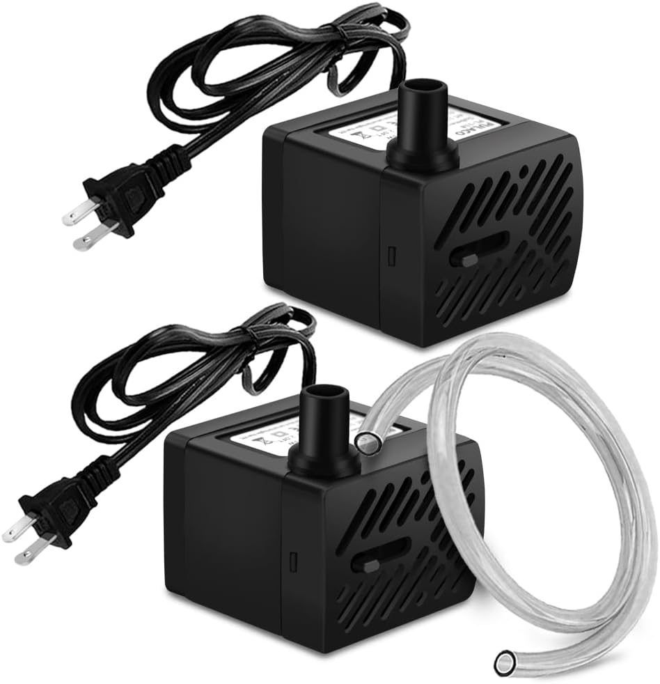2Pcs Mini Fountain Pump (50GPH 3W), Ultra Quiet Submersible Water Pump for Aquarium, Small Fish Tank, Pet Water Fountain, Tabletop Fountains