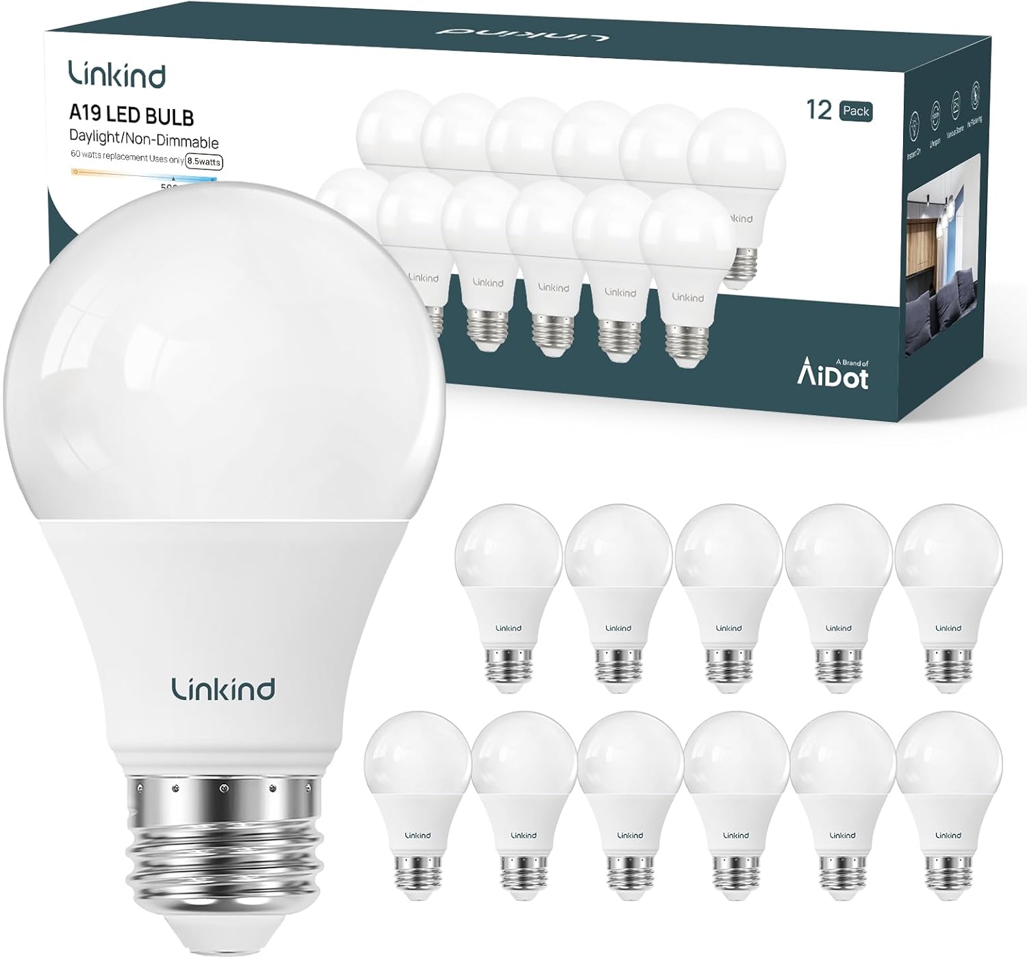 Linkind A19 LED Light Bulbs, 100 Watt Equivalent, 2700K Soft White 6 Packs