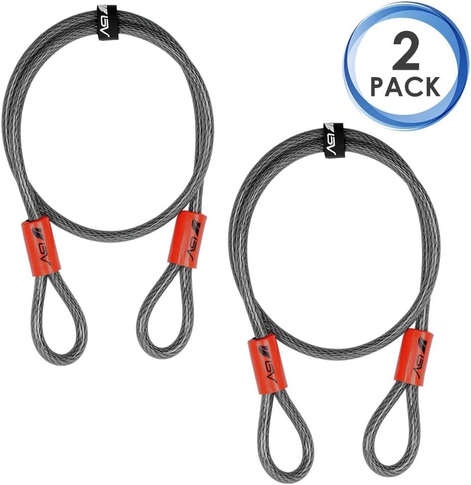 BV 7FT Heavy-Duty Security Cable Lock with Loops – Extra Thick 10mm (3/8") Braided Steel, Cut-Resistant & Weatherproof Wire Cable for Padlock, Gate, Bike, Motorcycle & Outdoor Equipment