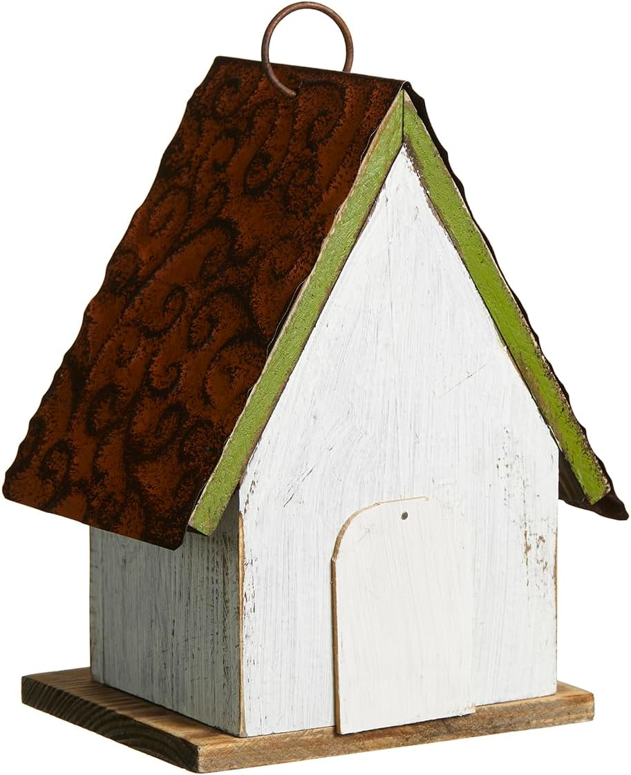 Glitzhome Bird Houses for Outside,10" H Rustic Wooden Bird House Garden Distressed Decorative Birdhouse for Outdoors, Hanging Birdhouse for Bluebird Hummingbird Wren Finch Cardinals Cedar
