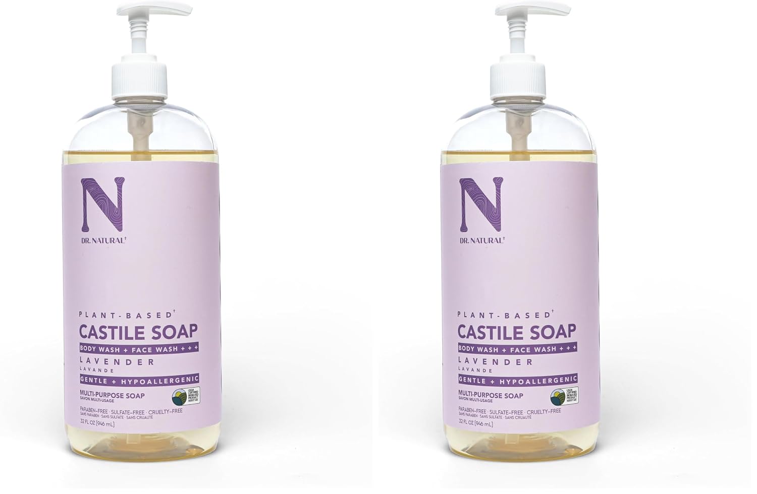 Dr. Natural Castile Liquid Soap - Multi-Use Body Wash, Shampoo and Face Wash - Hydrating Body Soap for Skin, Hair, Pets and Home - Eucalyptus - 32 oz
