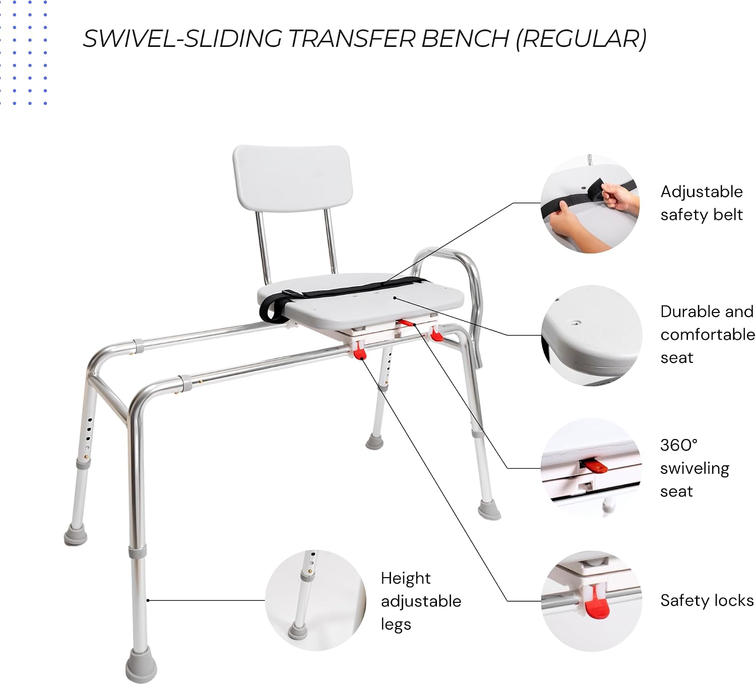 Tub Transfer Bench with Swivel Seat, for Elderly & Disabled, Standard | Eagle Health Supplies Sliding Shower Chair for Inside Shower, FSA/HSA eligible, Height Adjustable, 77662