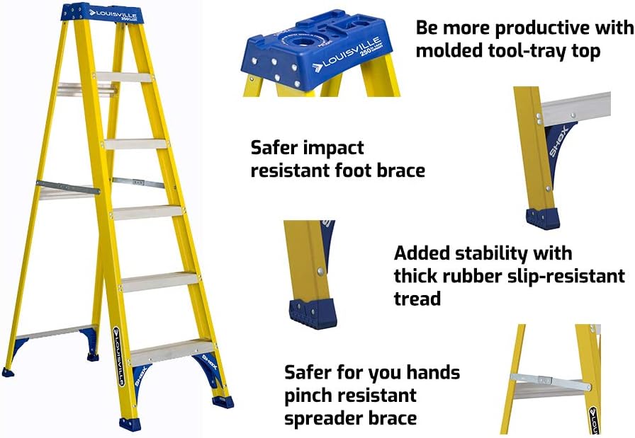 Louisville Ladder 5-Foot Fiberglass Step Ladder, 250-Pound Load Capacity, Type I, FS2005