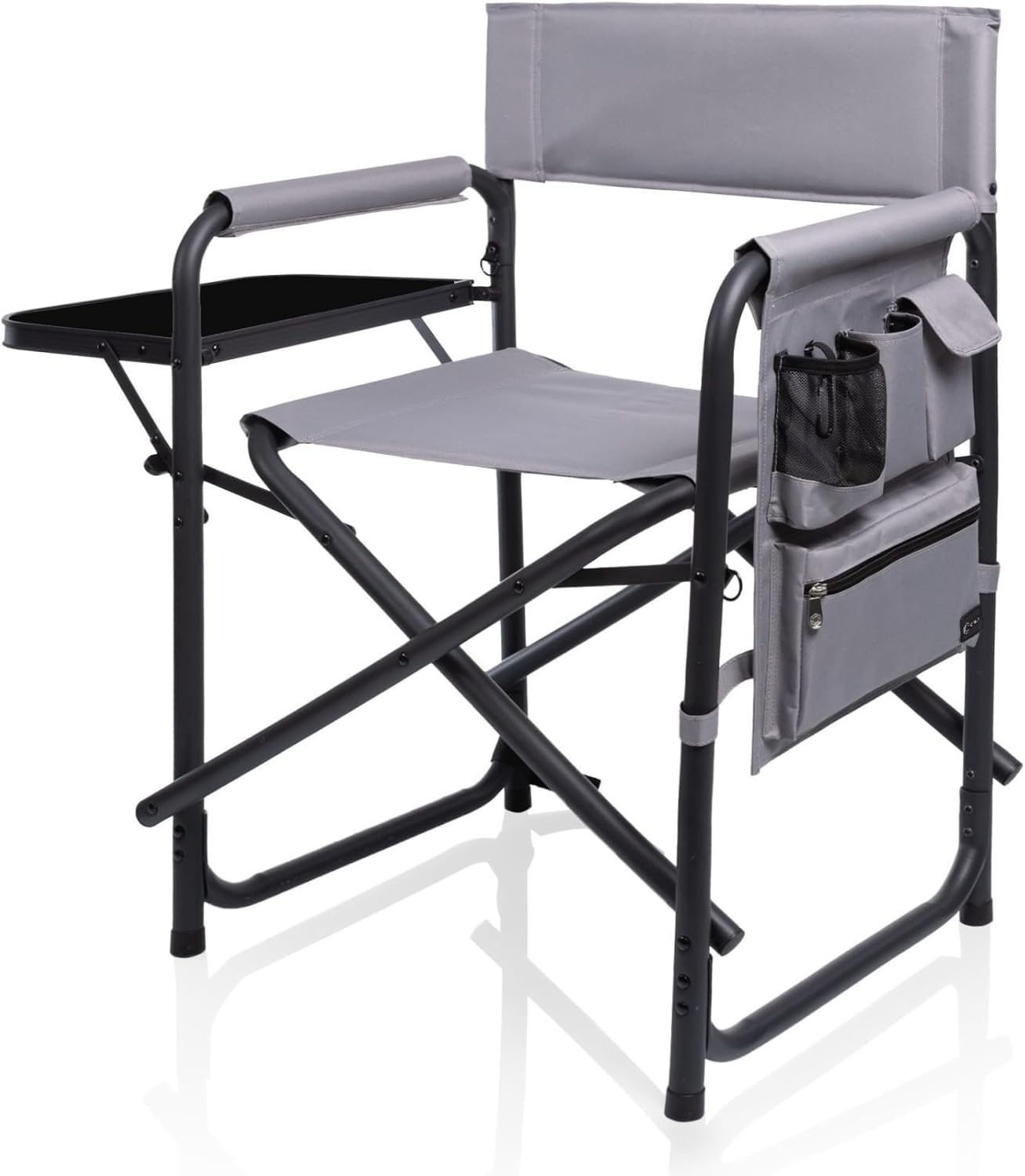 PICNIC TIME Sports Chair with Side Table and Armrest Caddy, Lightweight Aluminum Folding Outdoor Camping Chair for Adults, Portable Director Style Lawn Seating with Pockets & Carry Strap, (Navy Blue)