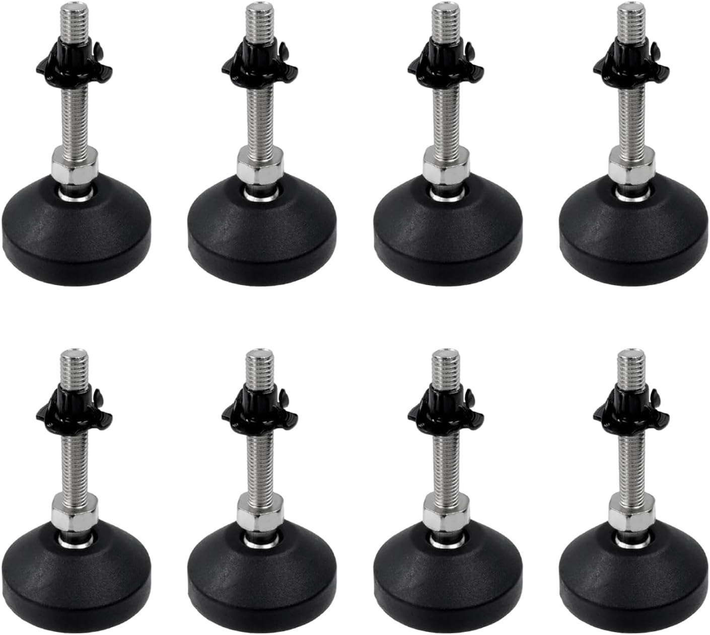 Antrader 4Pcs M8 x 2 Inch Steel Adjustable Leveling Feet,2 Inch Nylon Base | Reinforced Articulated Foot Cups for Furniture & Equipment,Anti-slip Dotted Rubber Base,Reduce Vibration & Protect Floors