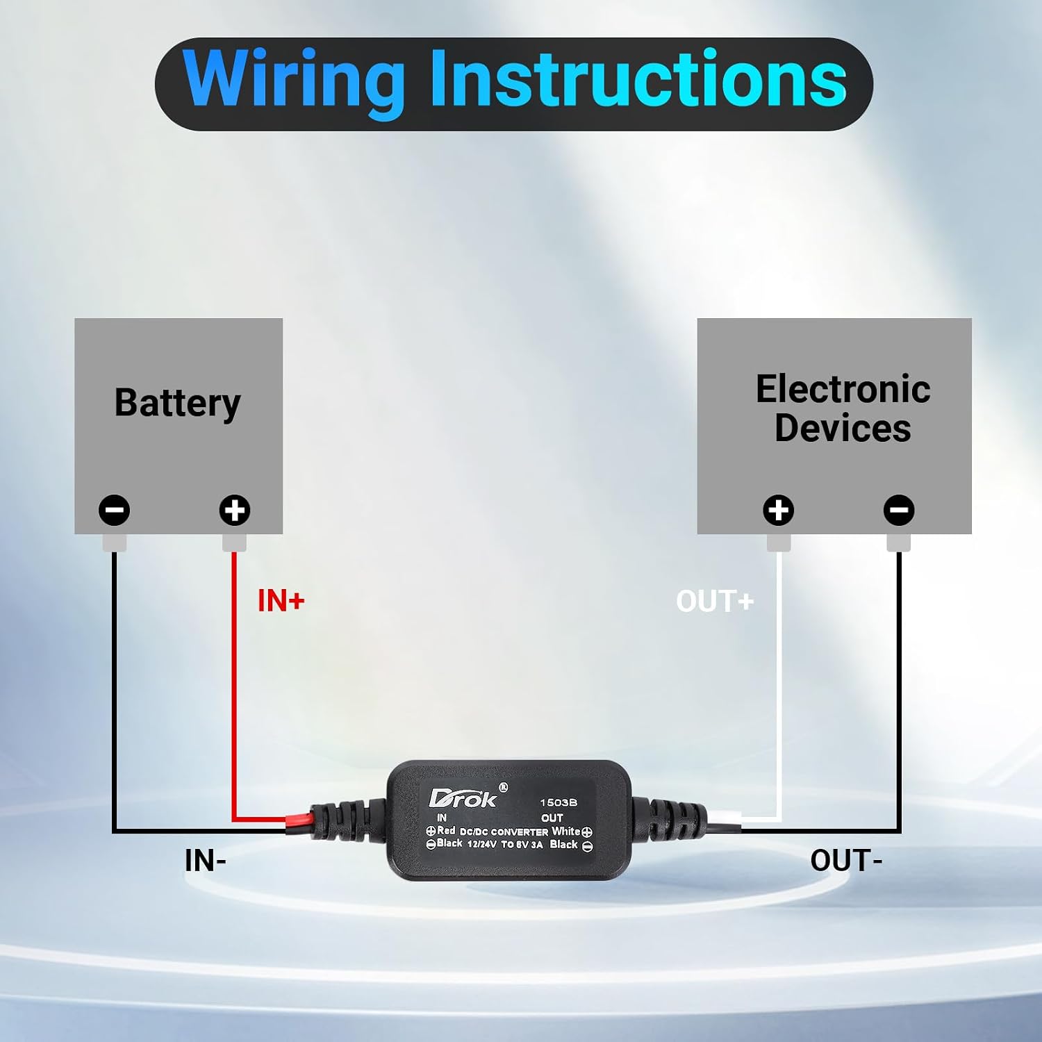 DROK 12V to 6V Step Down Converter, DC 11-32V to 6V 3A Buck Converter, 24V 12V DC Power Supply Voltage Regulator for Vehicle Car Truck RV Solar Panels