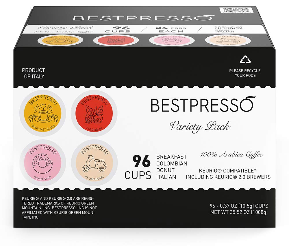 Bestpresso Coffee, Donut Shop Medium Roast Single Serve K-Cup Pods, 96 Count (Compatible With 2.0 Keurig Brewers) 8 Packs Of 12 Cups