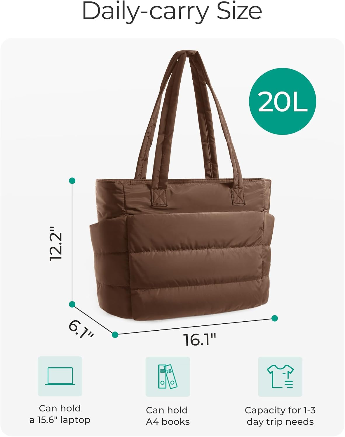 BAGSMART Tote Bag for Women, Lightweight Puffy Tote Bag with Compartments Shoulder Bag Handbag for Travel, Work, Gym | Lightweight