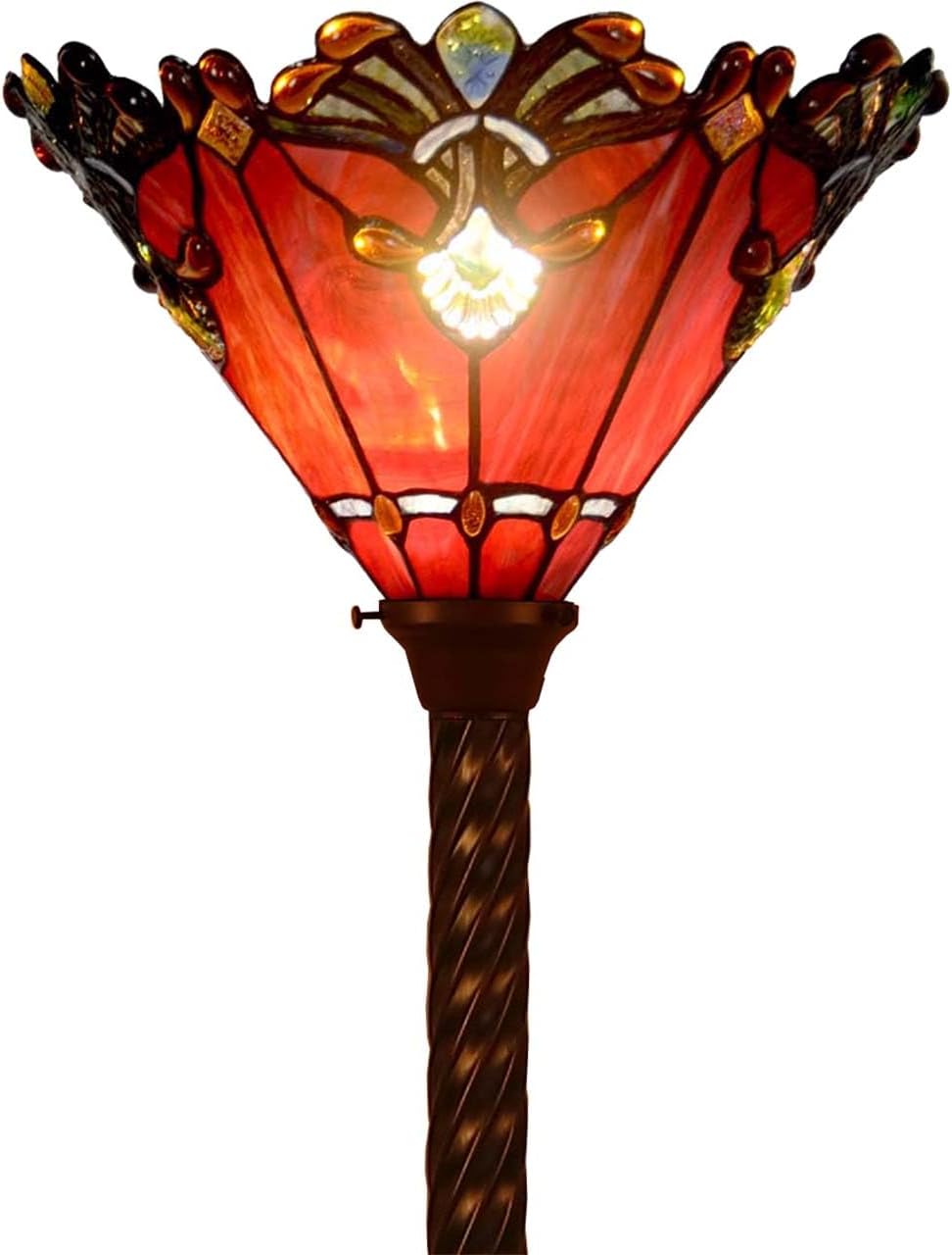 Bieye L10682 Baroque 67 inch Tiffany Style Stained Glass Torchiere Floor Lamp with 13 Inch Wide Handmade Lampshade