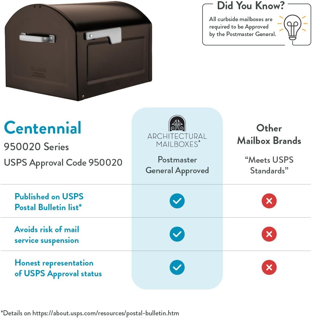 Architectural Mailboxes 950020RZ Centennial Post Mount Mailbox, XL, Rubbed Bronze | Galvanized steel build for outside with rust-resistant powder-coat finish and a magnetic door closure. USPS approved.