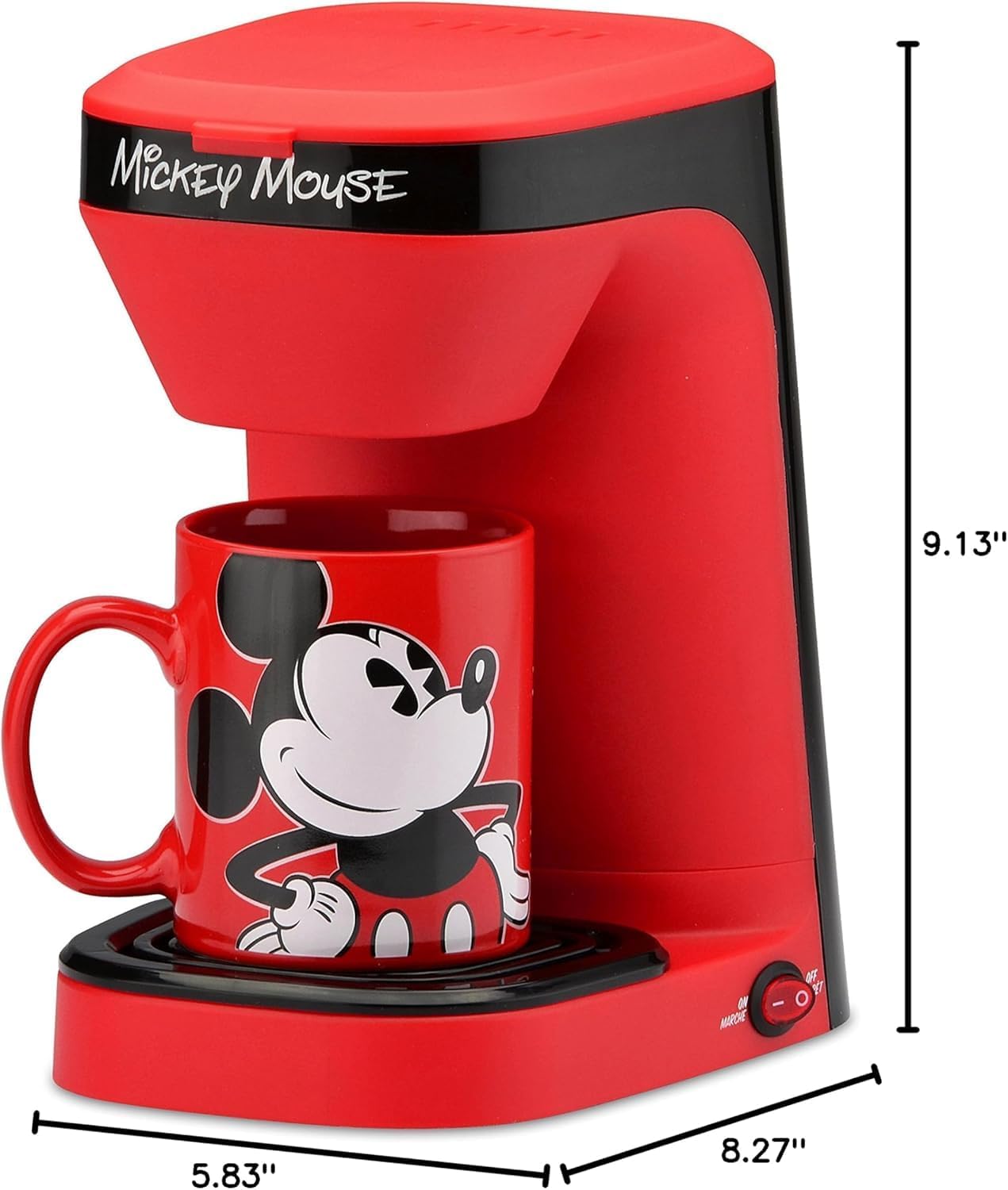 Disney Mickey Mouse 1-Cup Coffee Maker with 12 oz Mug by Select Brands - Kitchen Appliance for Drip Coffee - Home Appliance with Mickey Mouse Mug &