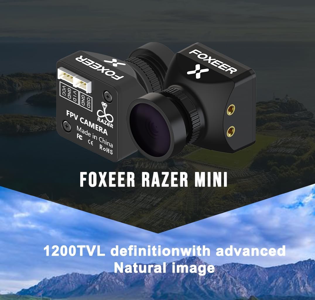 FOXEER FPV Camera Razer Mini V3 1200TVL 1/3" CMOS Sensor 2.1mm Lens 4:3 PAL/NTSC Switchable OSD Board Support Ultra Light Nano FPV Camera for RC FPV