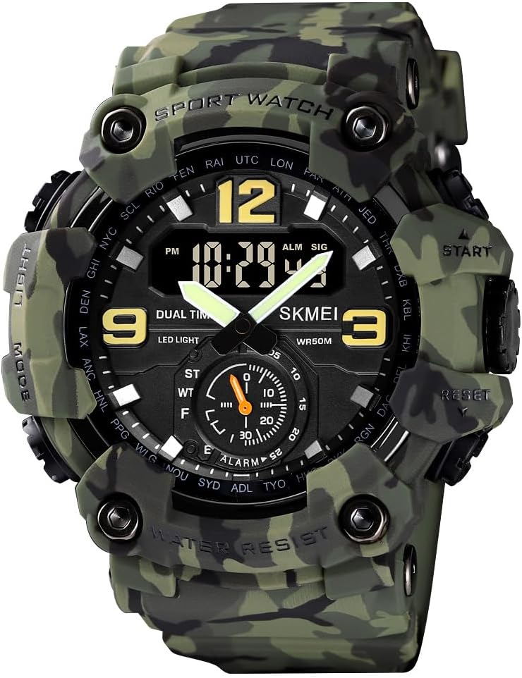 FANMIS Men's Analog Digital Sport Watch Military Dual Display 50M LED Watch | Men's Dual Display Sports Watches With Led Backlight Alarm Stopwatch 12/24h Time Outdoor Running Swimming