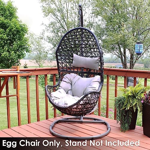 Sunnydaze Cordelia Egg Chair with Cushions -Resin Wicker Hanging Chair with 265-Pound Weight Capacity - Hanging Swing Includes Gray Polyester