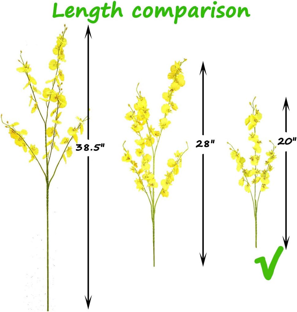 Yellow Artificial Flowers Orchids Silk Fake Flowers in Bulk, 12 Pcs (Each 38.5”), for Wedding Festive Party Home Office Decoration, No Include Vase