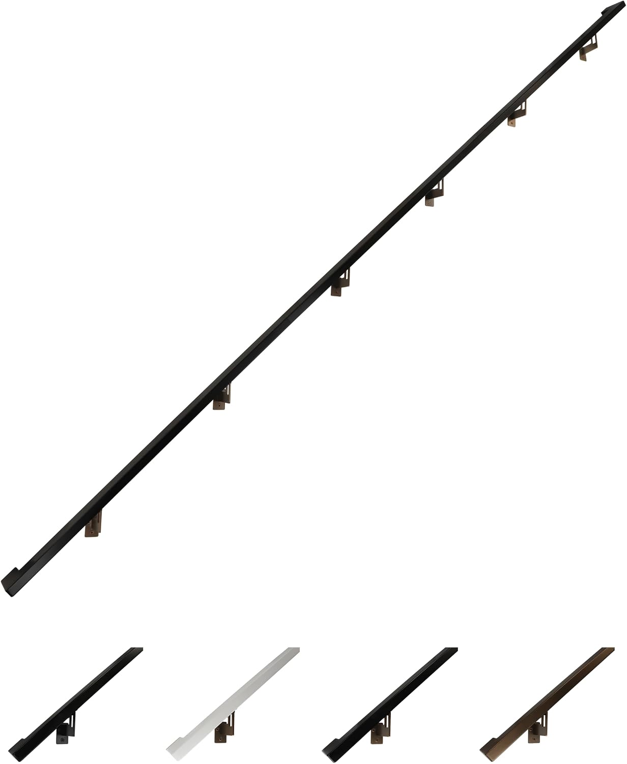 Modern Aluminum Handrail Grab Bar Kit, Adjustable Steel Brackets Included, Returns to Wall, Powder Coated Finish (Black, 4 Foot Handrail Set)