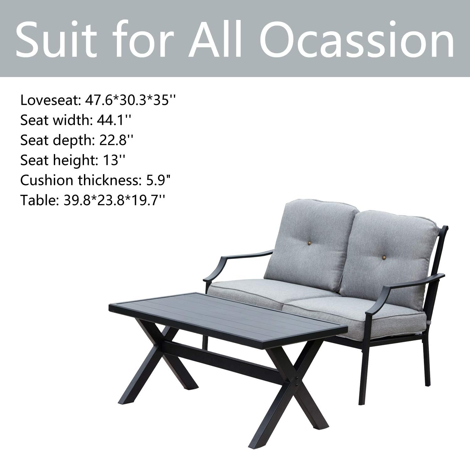 ® Outdoor Loveseat Bench,2PCs Conversation Furniture Set with Cushions,for Garden,Yard,Poolside and Patio (White)