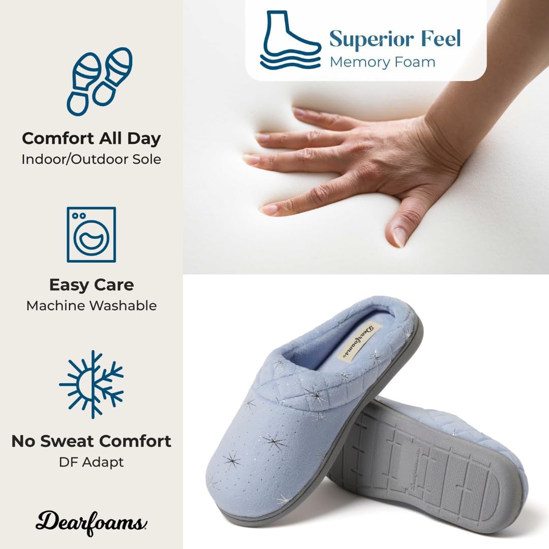Dearfoams Women's Lightweight Memory Foam Indoor House Slipper Darcy Velour Clog with Wide Widths