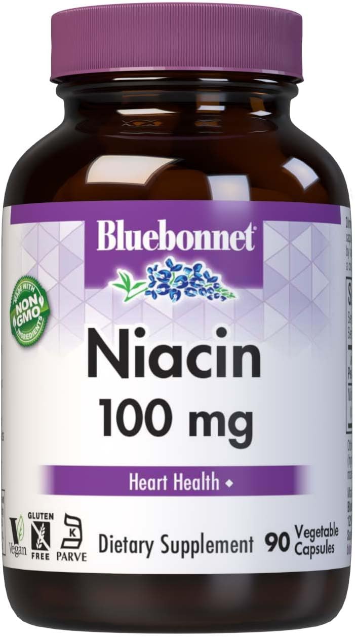 Bluebonnet Niacin 100mg Vitamin B3 Nicotinic Acid - Heart Health Support for Women & Men* - Non-GMO, Vegan, Kosher, Gluten-Free, Soy-Free