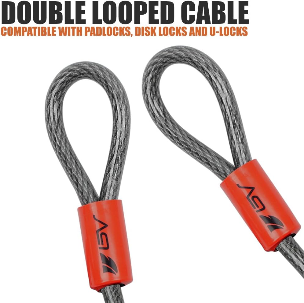 BV 7FT Heavy-Duty Security Cable Lock with Loops – Extra Thick 10mm (3/8") Braided Steel, Cut-Resistant & Weatherproof Wire Cable for Padlock, Gate, Bike, Motorcycle & Outdoor Equipment
