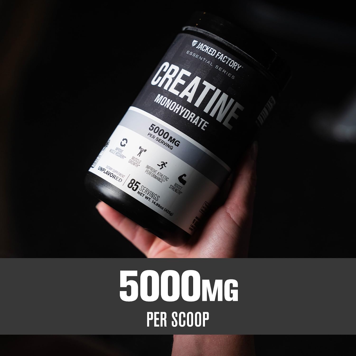 Jacked Factory Creatine Monohydrate Powder 425g - 5g Daily Micronized Creatine Monohydrate for Men and Women, Vegan-Friendly